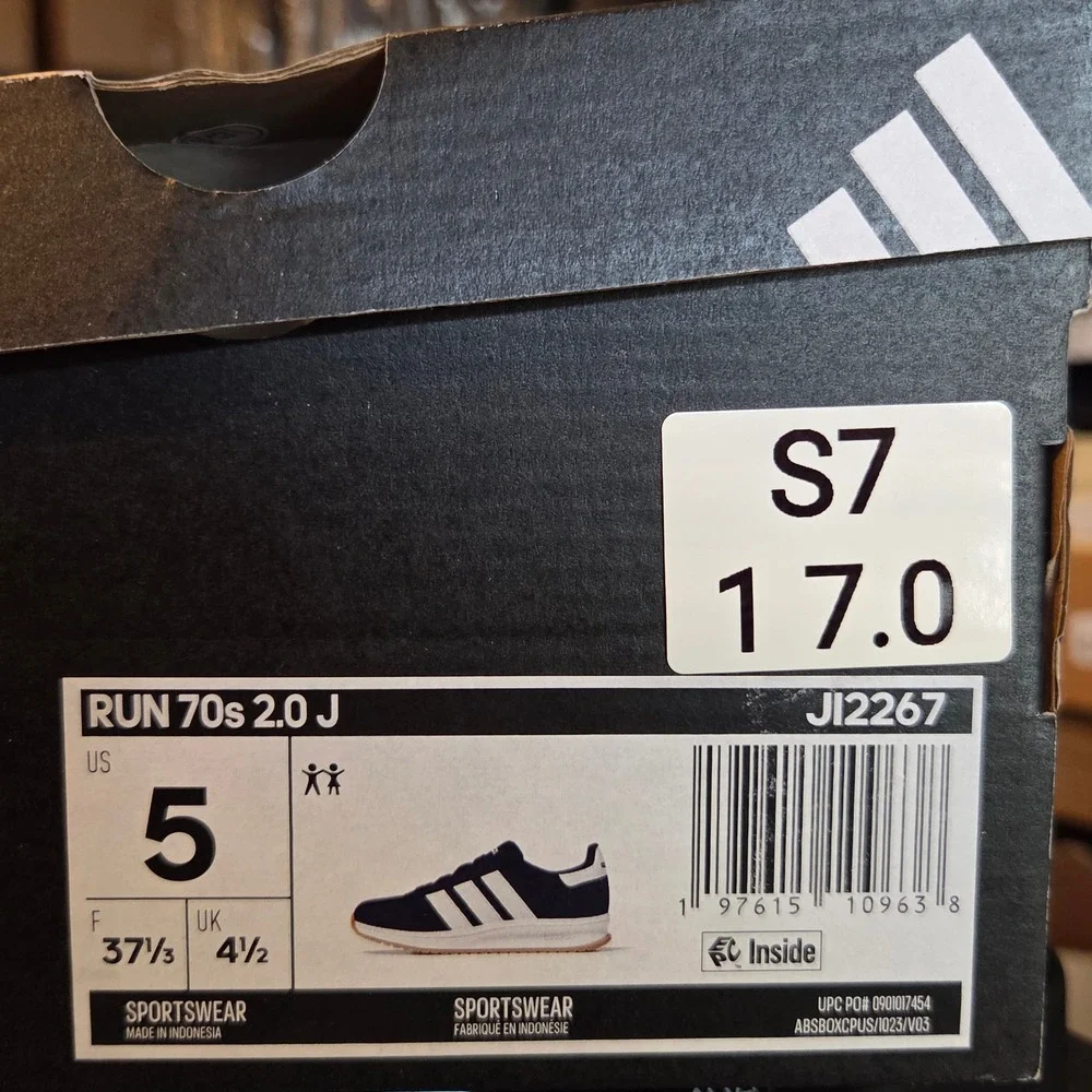 Adidas Run 70s 2.0 J Sneakers Kid Size 5 Navy White Retro Sporty Cloudfoam Shoes